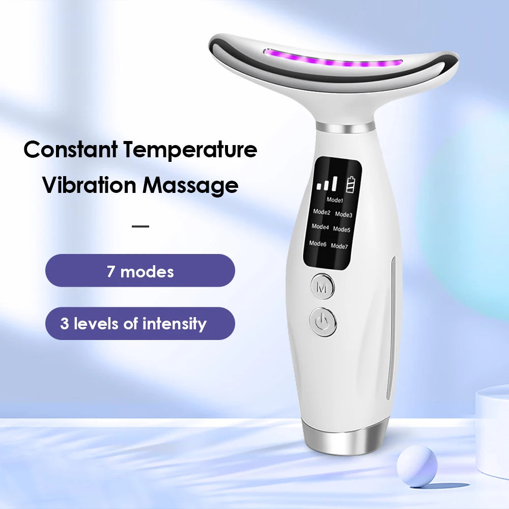 Face Neck Beauty Device 7 Modes 3 Levels Vibration Face Lifting Massager LED Phototherapy Skin Tightening Neck Wrinkles Remover