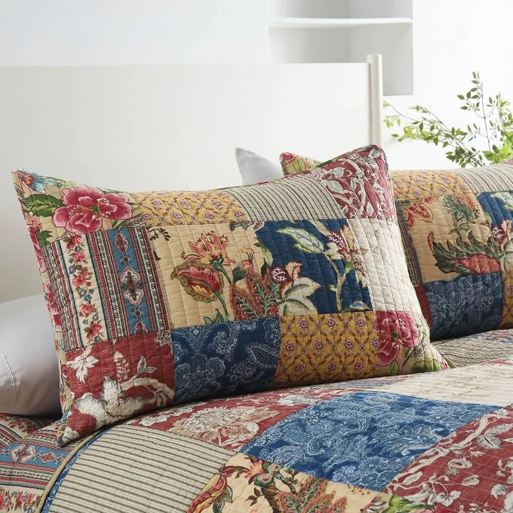 Patchwork Cotton Quilt Coverlet Set Three Piece Reversible