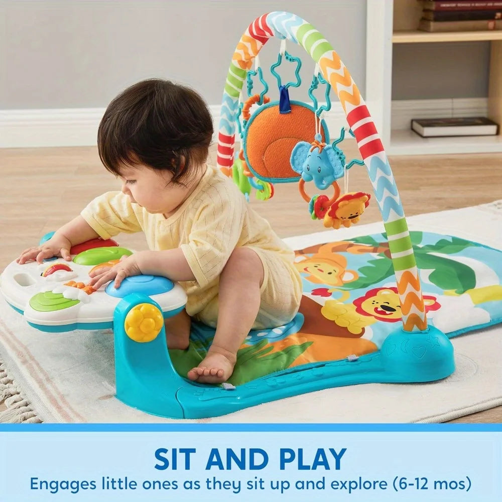 JOYFY Baby Play Mat Tummy Time Mat Toy for 0-6 Months Baby Musical Learning Toy Adorable Animal-Themed Play Gym with Piano Panel