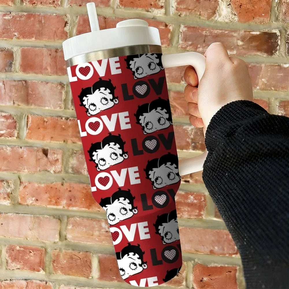 Insulated Stainless Steel Tumbler With Handle And Straw Travel Mug