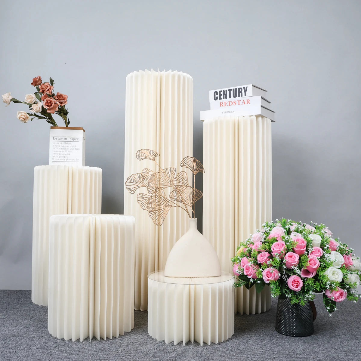 Foldable Paper Columns Cylinder Stands for Wedding and Party Decor