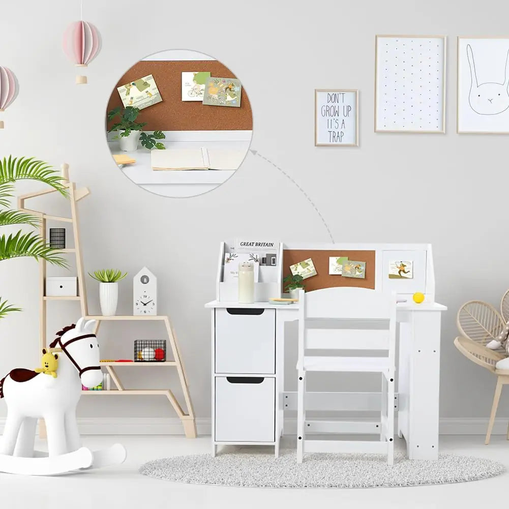 Kids Study Desk And Chair Set Wooden Table With Storage Shelf For Ages 3 To 8 Writing Desk For Children