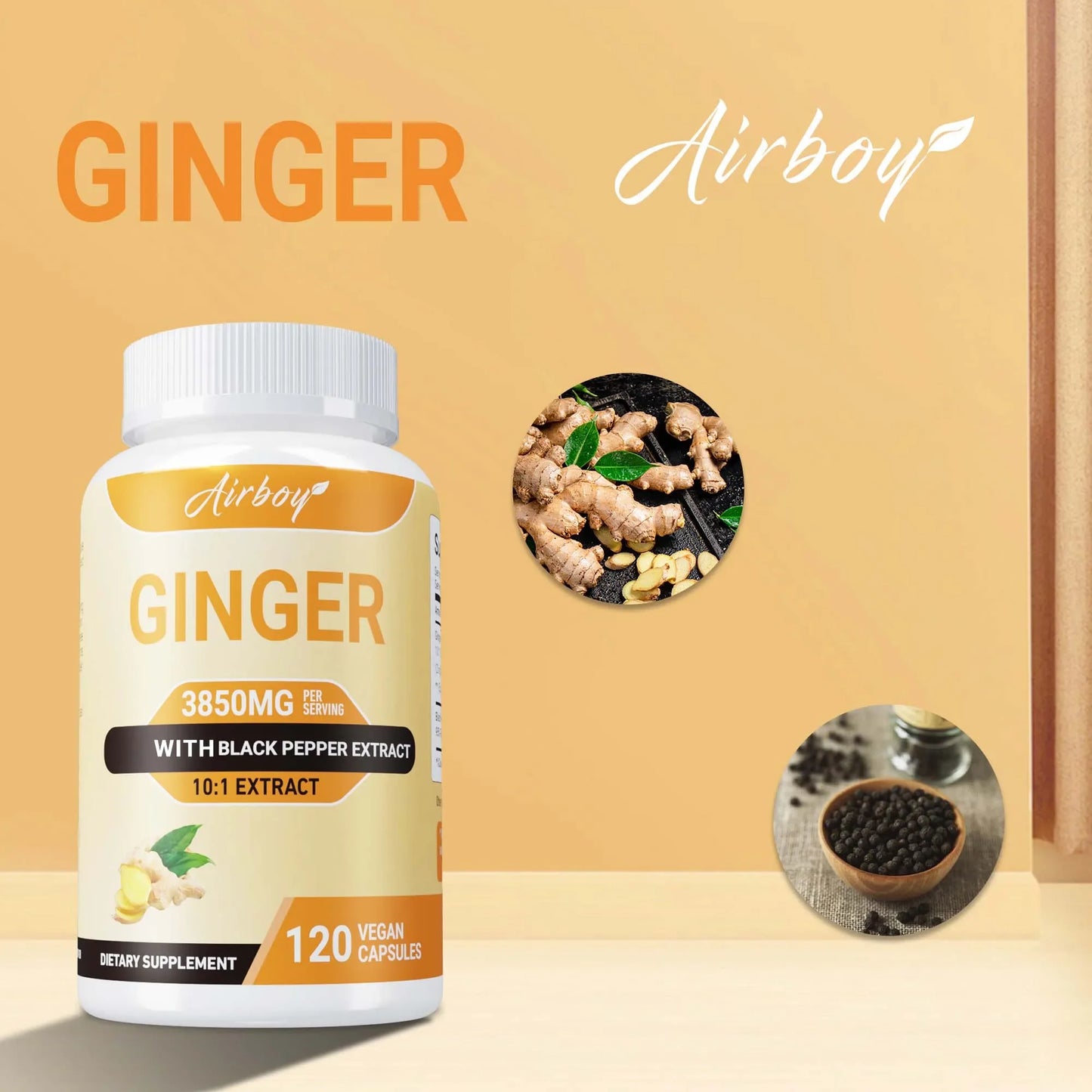 Ginger 3850MG - Supports The Immune System, Improves Digestion and Absorption, and Enhances Athletic Performance - 120 Capsules
