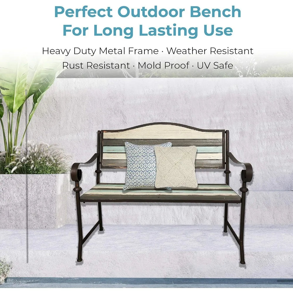 Durable Wrought Iron Patio Bench For Outdoor Garden And Porch Seating