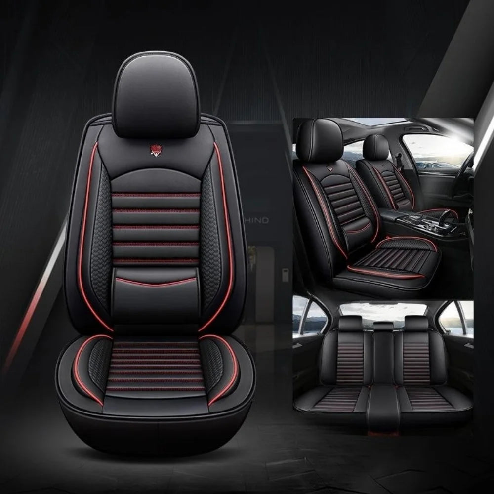 Full Set Five Seat PU Leather Seat Covers With Fixed Lumbar Cushion Durable And Stain Resistant For Cars