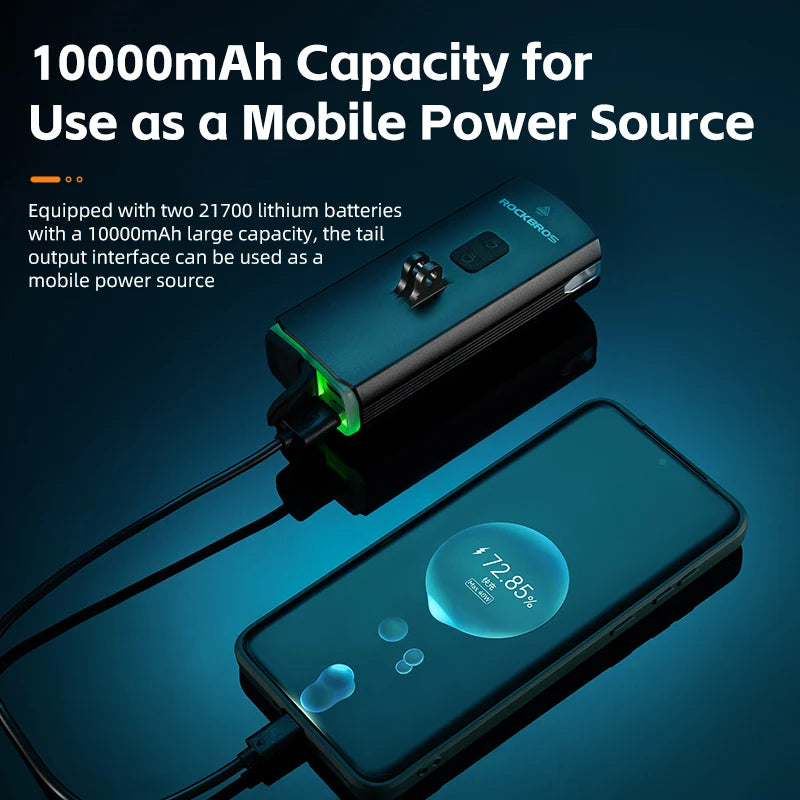 RockBros 3000LM Bike Light With 10000mAh Power Bank Waterproof Front Headlight High Low Beam For MTB And Road Cycling