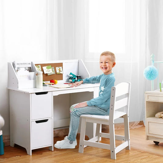 Kids Study Desk And Chair Set Wooden Table With Storage Shelf For Ages 3 To 8 Writing Desk For Children