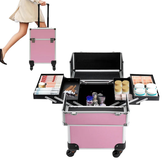 Cosmetic Rolling Makeup Train Case With Removable Wheels And Key