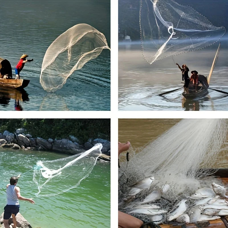 American Style Easy-Throw Fishing Cast Net, Durable Nylon Blend White Fishing Equipment, Handmade Sturdy Easy to Learn for Saltwater Freshwater All Fish Species，Christmas/Easter/Father's Day gifts