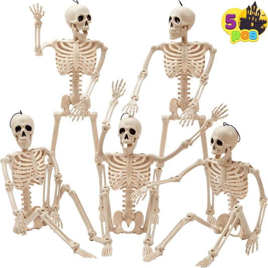 5pcs Halloween Skeleton Decorations, 16 inches, Photobooth Props for Party Events, full-body movable joints, for Halloween decoration, graveyard props, haunted house accessories, horror scenes, the best props for photography