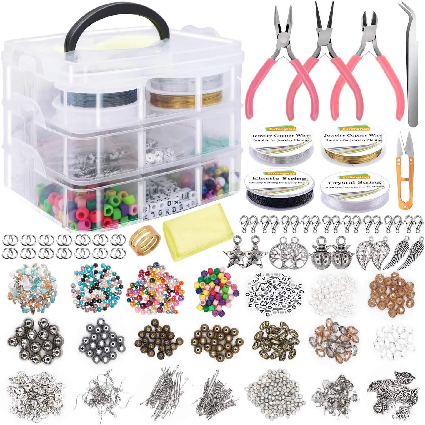 1171pcs Ultimate DIY Jewelry Making Kit - Complete Bead Assortment, Jewelry Charms, Findings, Spacer Beads, Wire, Cord, Pliers,
