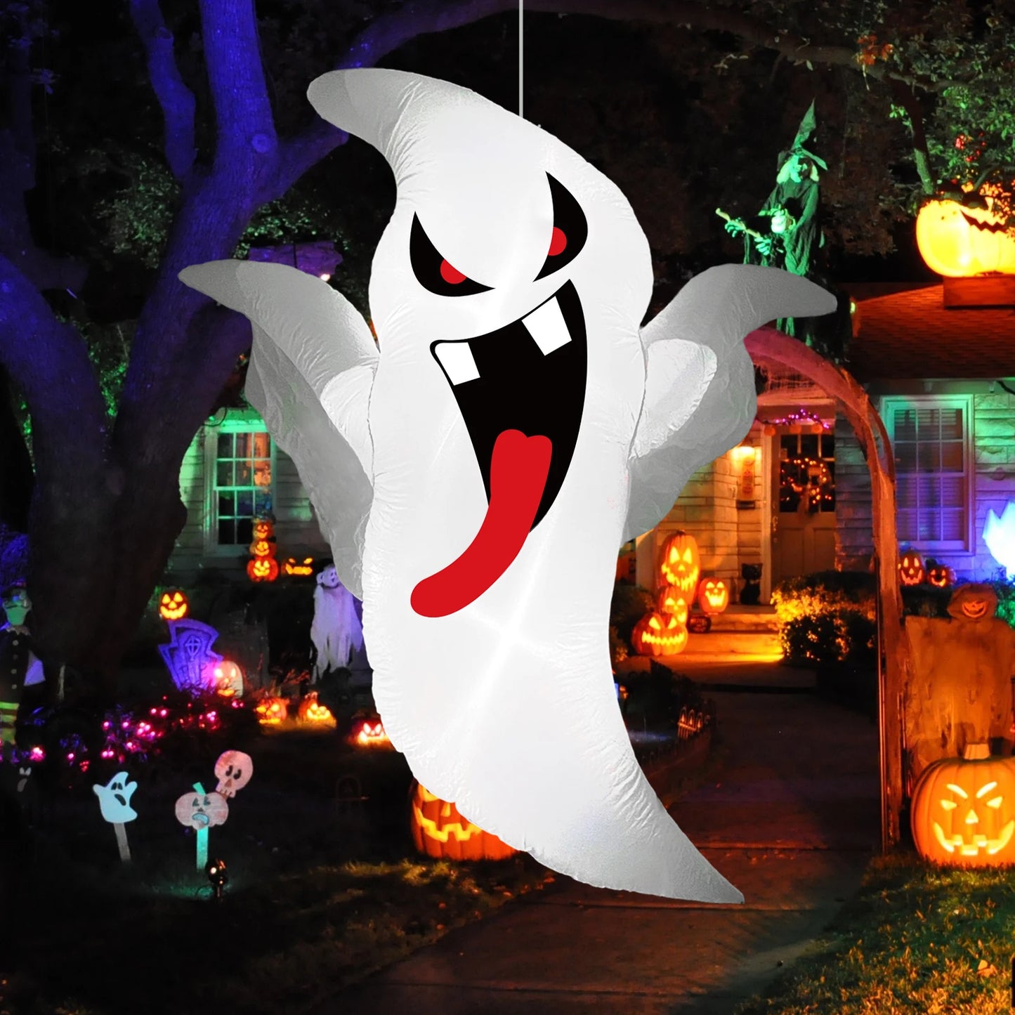 Five Point Three Foot Inflatable Halloween Ghost Foldable Window Display Outdoor Garden Decoration For Halloween Party