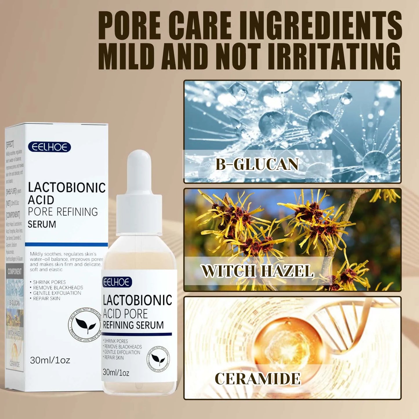 3pcs Lactobionic Acid Pore Shrinking Facial Serum Firming & Moisturizing Cleansing Blackheads & Acne Beauty Skin Care Products