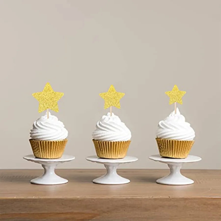 30 PCS Star Cupcake Toppers Glitter Assembled Twinkle Star Cupcake Picks Wedding Engagement Bridal Shower Birthday Party Cake D