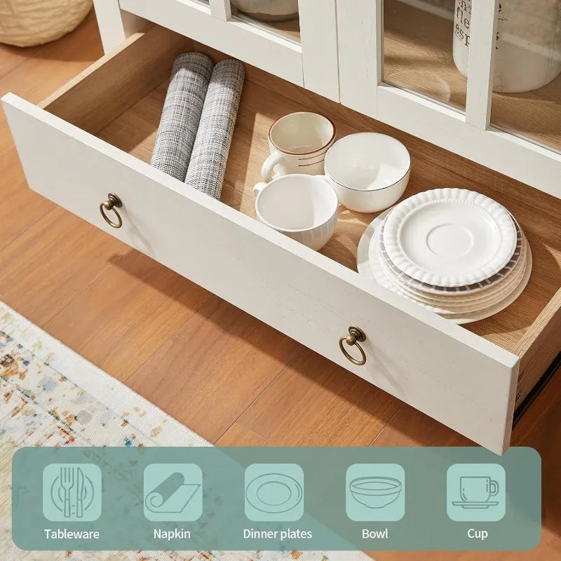 Arched Cabinet With Glass Doors And Drawer 71 Inch Tall Wood Display Cabinet With Adjustable Shelves Antique White