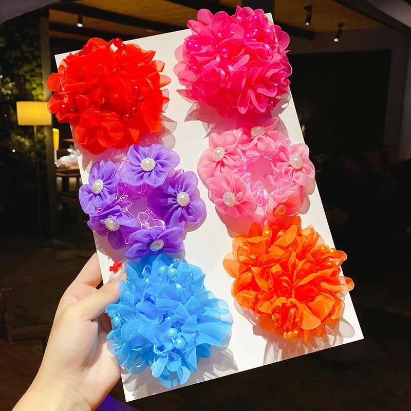 Fluffy Flower Hair Rings For Kids Elastic Hair Bands Gift
