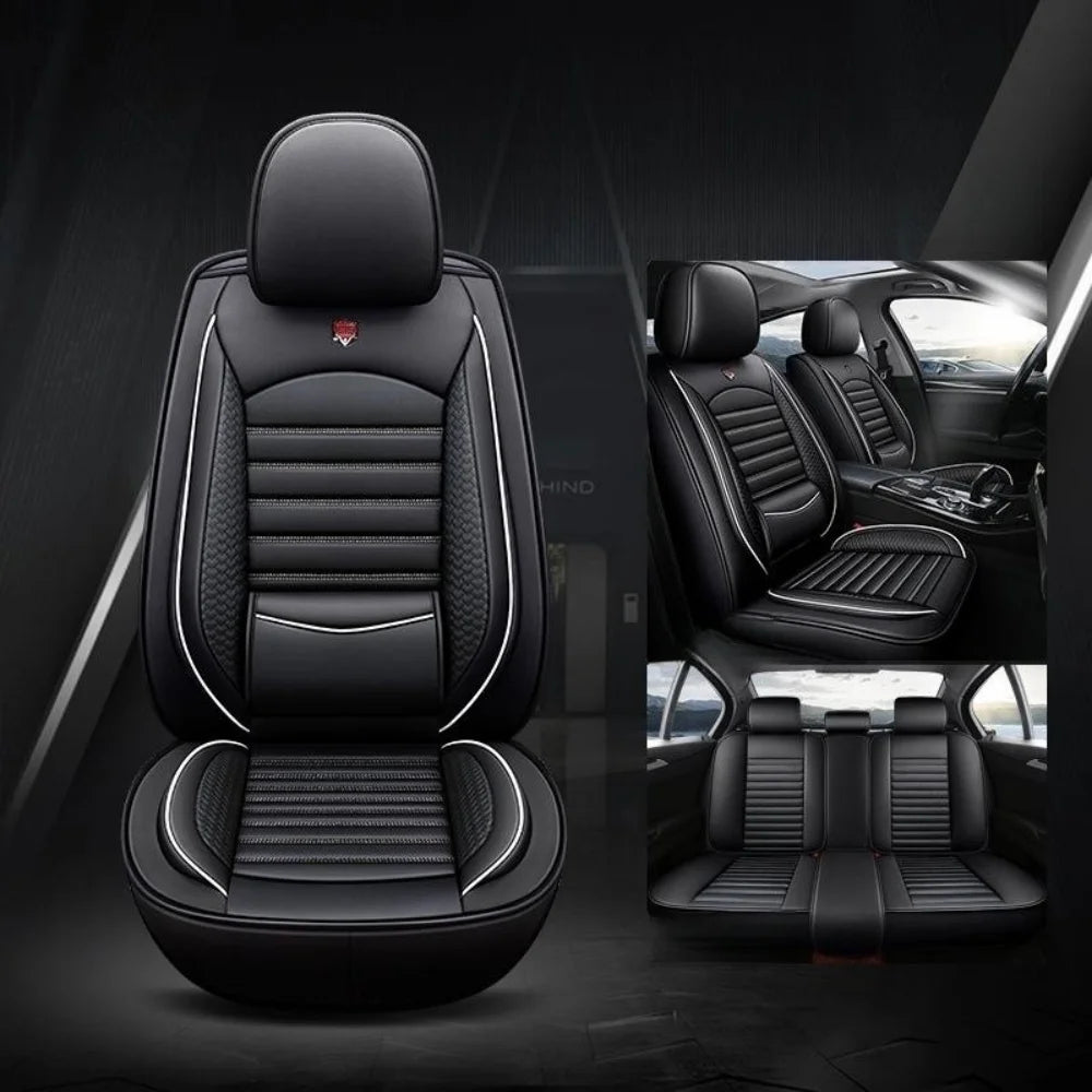 Full Set Five Seat PU Leather Seat Covers With Fixed Lumbar Cushion Durable And Stain Resistant For Cars