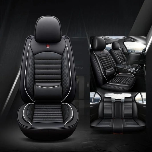 Full Set Five Seat PU Leather Seat Covers With Fixed Lumbar Cushion Durable And Stain Resistant For Cars