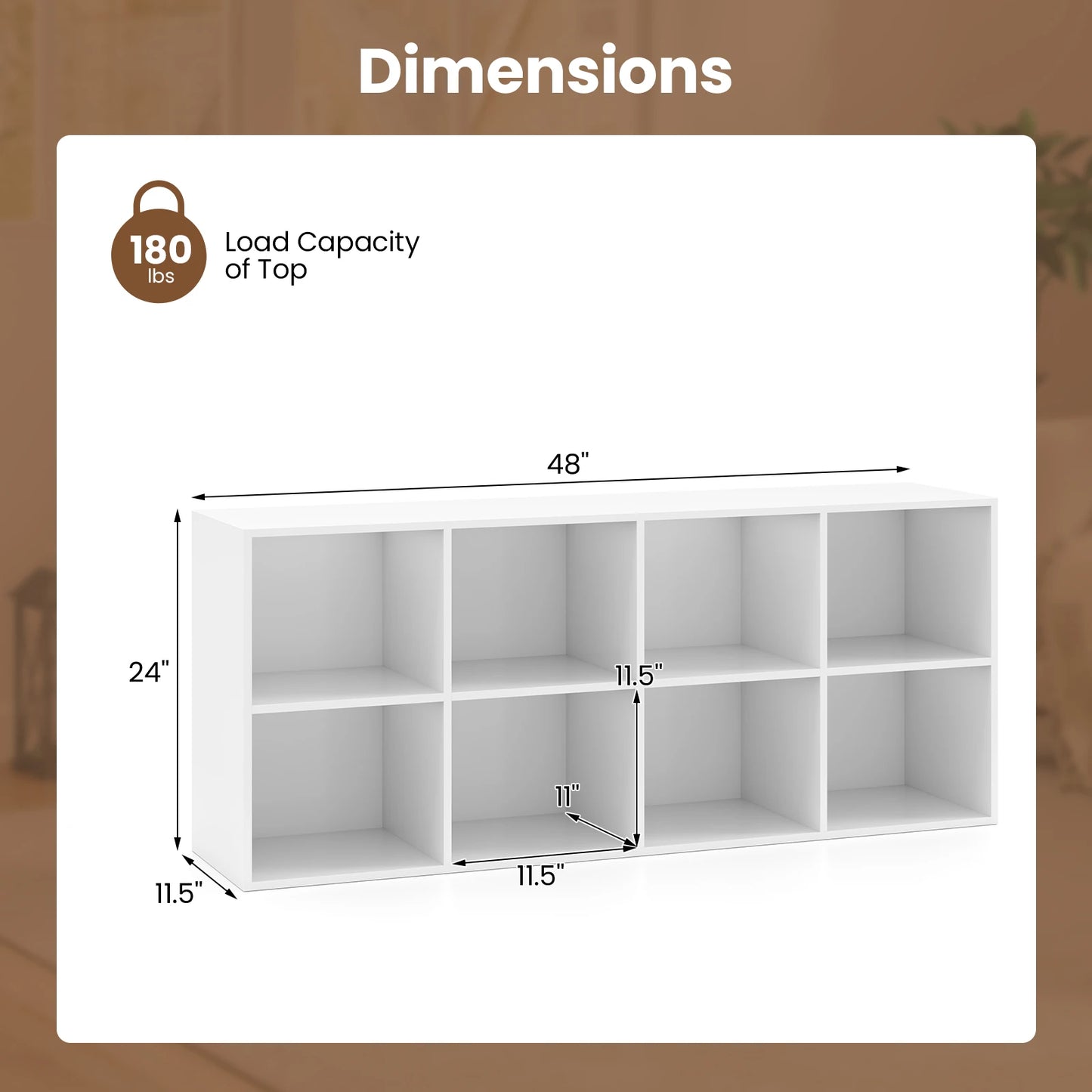8-Cube Bookcase Bookshelf with 2 Anti-Tipping Kits Storage Organizer Rustic Brown