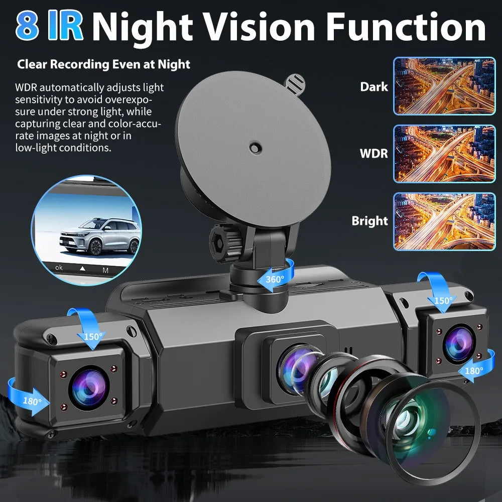 4K Dash Cam 4-Channel With WiFi Night Vision Loop Recording
