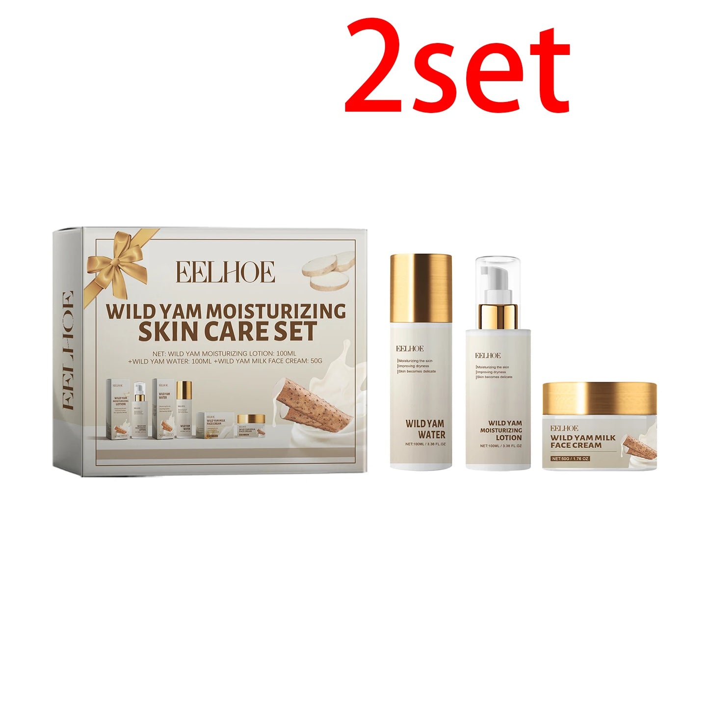 EELHOE Wild Yam Moisturizing Skin Care Set 1set Winter Hydrating Face Cream Lotion Toner Kit Protective Barrier Non Greasy