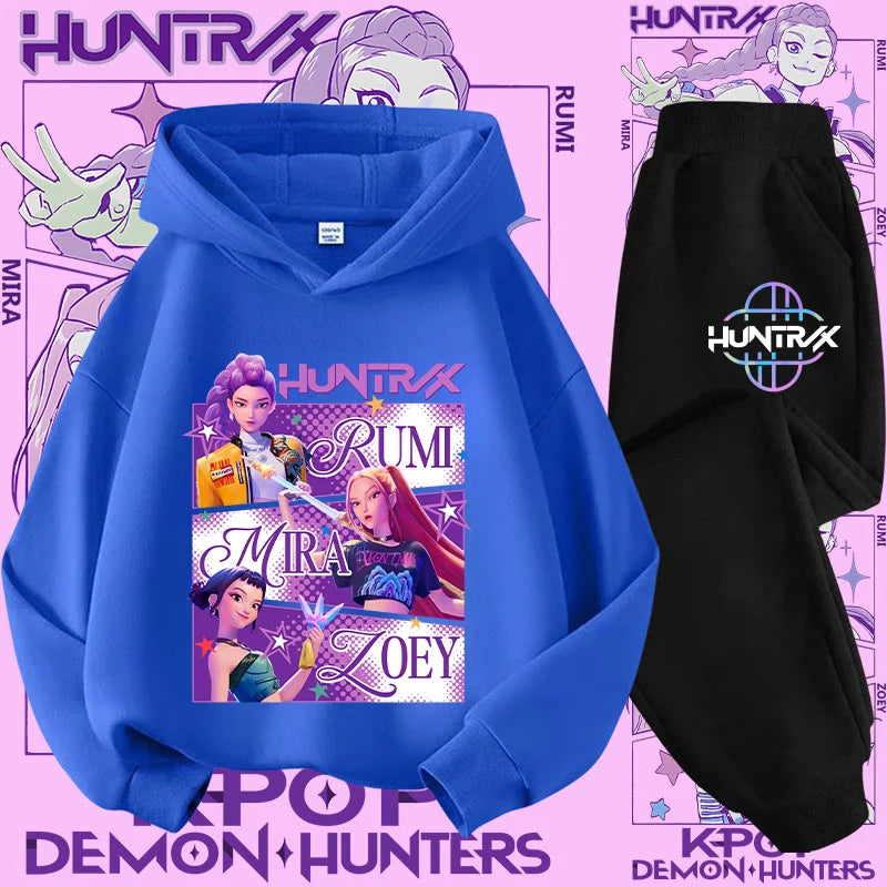 Kpop Demon Hunter Kids Hoodie And Top Set Two Piece Cartoon Print Unisex Casual Wear