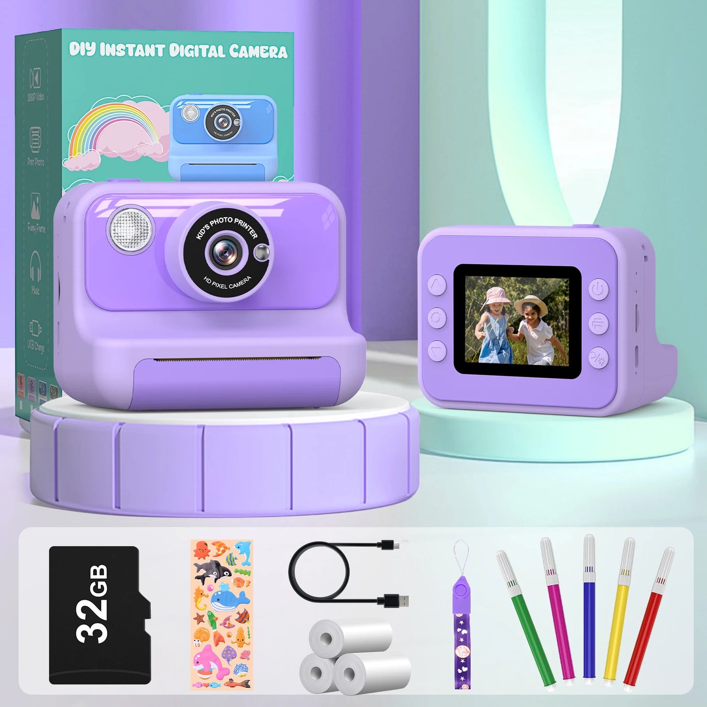 GofunlyCN Kids Instant Print Camera 1080P Mini Digital Toy