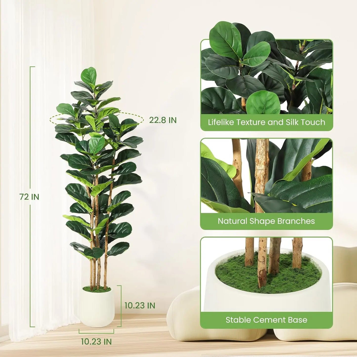 HiMISSCN Fiddle Leaf Fig Tree With Pot Artificial Plant