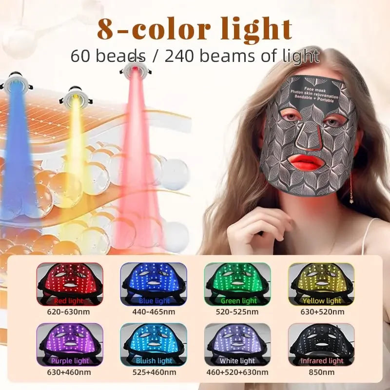 8 Colors LED Face Mask 850NM Near-infrared Red Light Therapy Beauty Mask for Anti-Aging Wrinkle Skin Rejuvenation Home Use