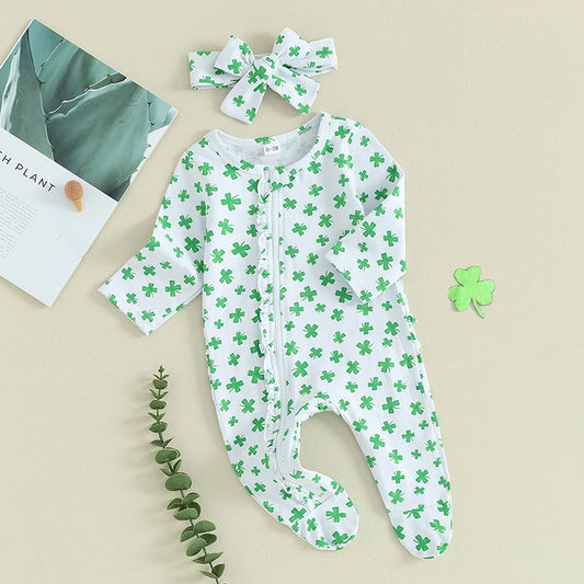 CatheryCN Infant Unisex St Patrick Day Romper Set With Headband