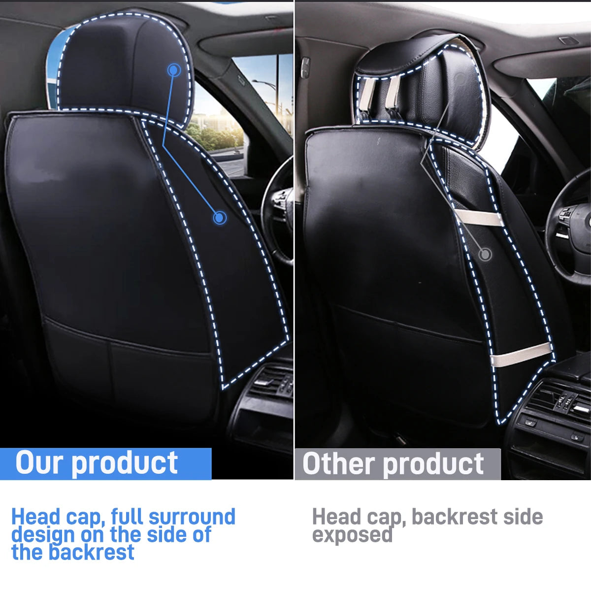 Deluxe 5 Seat Full Car PU Leather Seat Covers with Cushion Fornt and Rear Comfortable for Honda/Toyota/Peugeot/Ford/BMW Universal