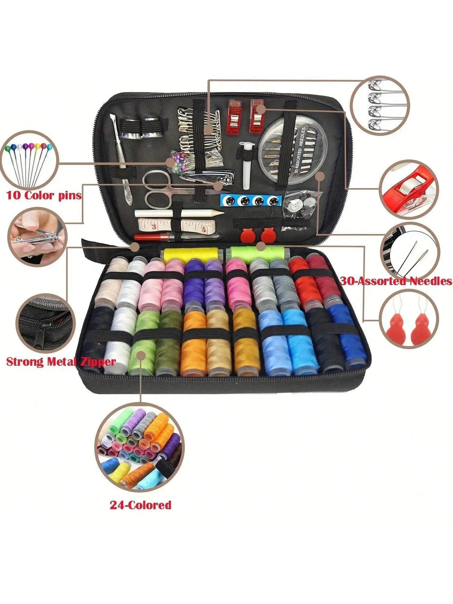 Portable Sewing Kit Complete Set With Threads Needles Scissors