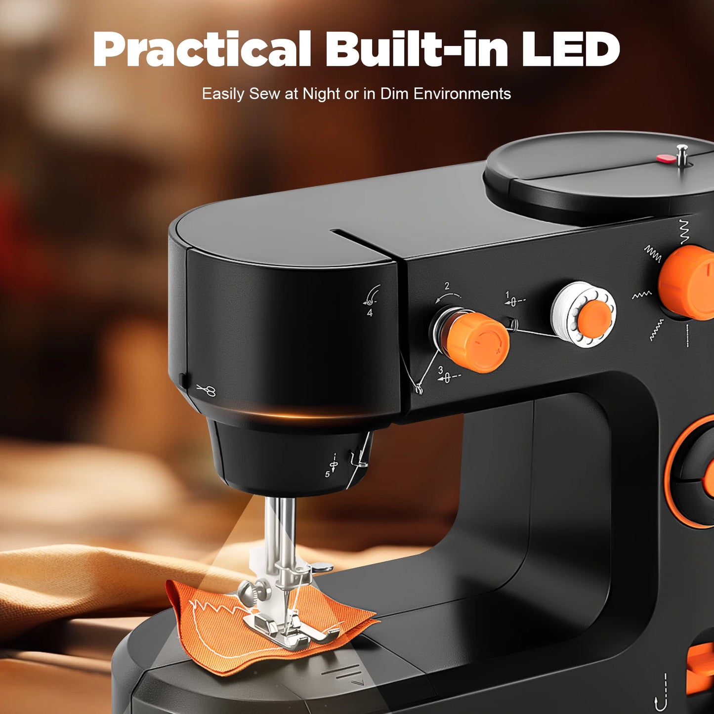 FHSM-398 Mini Electric Sewing Machine Free-Arm Portable Super Utility Stitch Sewing Machine With Foot Pedal LED Light For Home DIY Clothing Sewing
