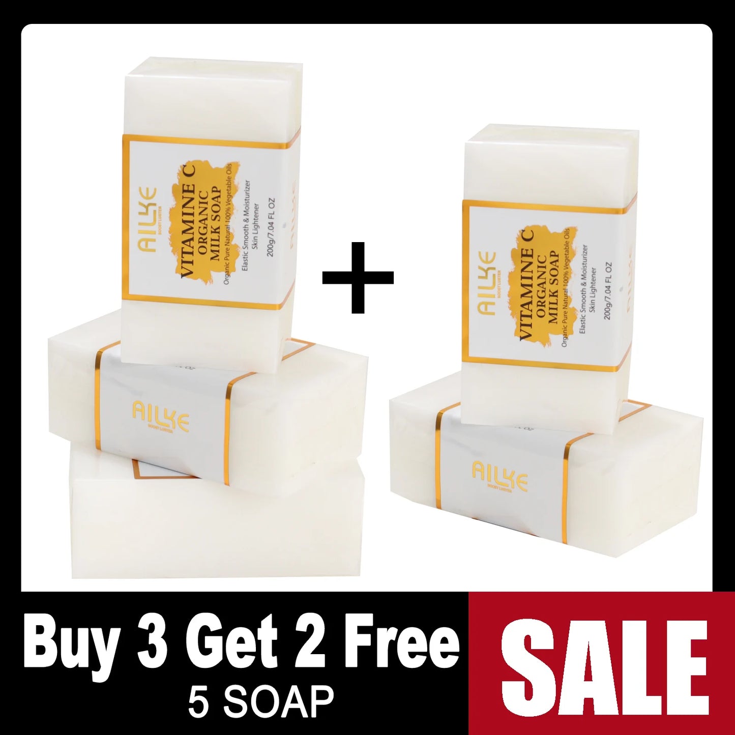AILKE Vitamin C Organic Milk Soap Bar, Whitening, Reduce Wrinkles, Anti-Aging, Smooth & Soften Skin, for Face, Body, 200g/7 oz