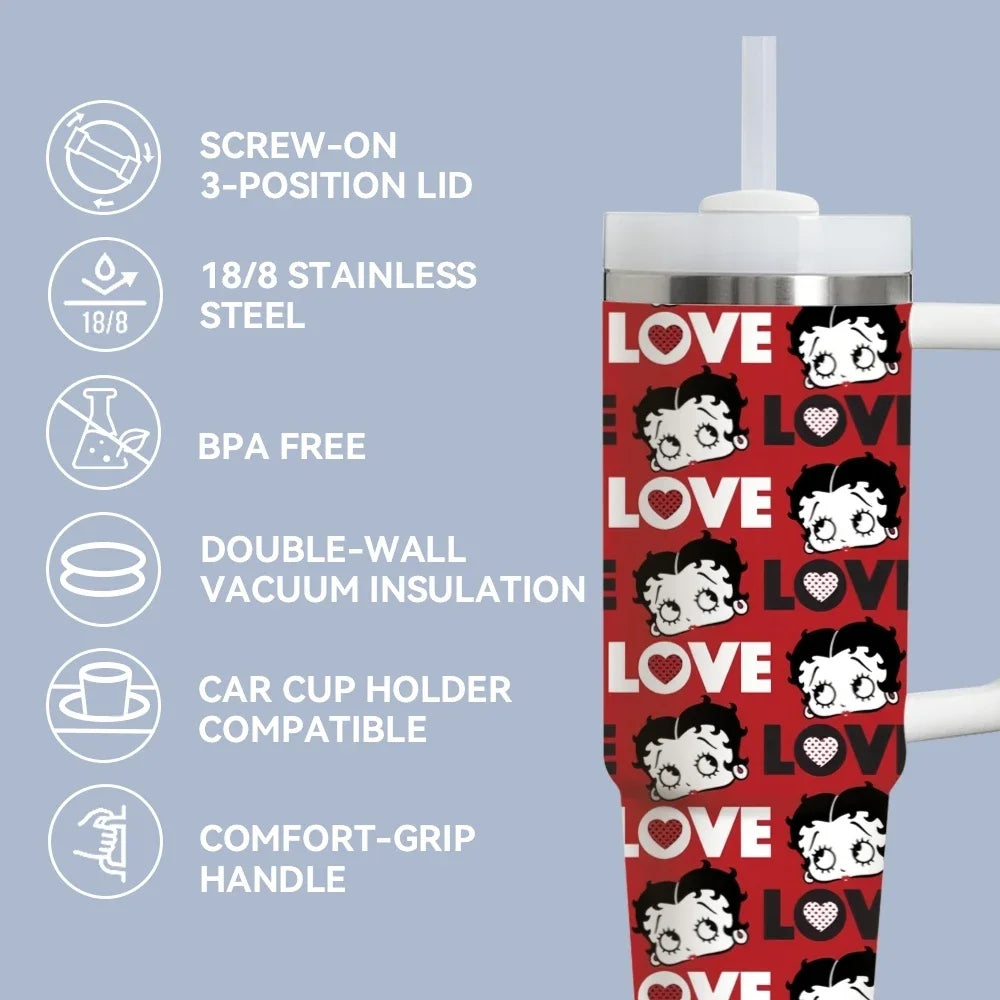 Insulated Stainless Steel Tumbler With Handle And Straw Travel Mug
