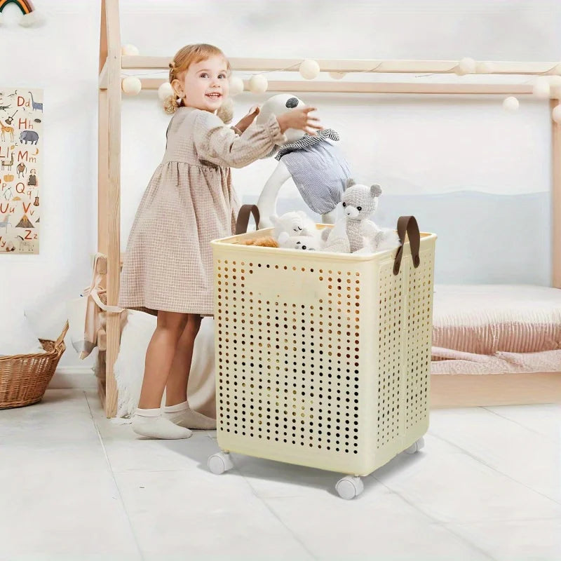Foldable Laundry Basket With Wheels Collapsible Storage Bin
