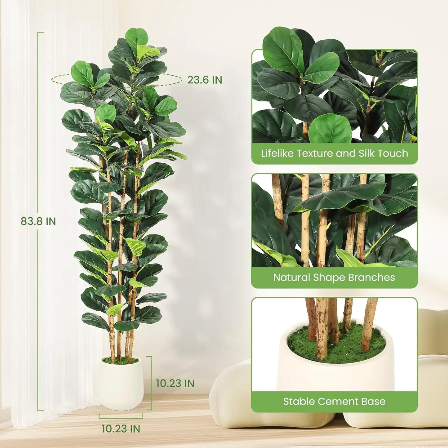 HiMISSCN Fiddle Leaf Fig Tree With Pot Artificial Plant