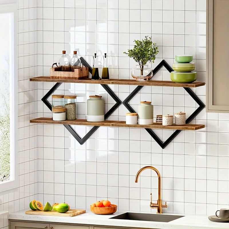 Diamond-Shaped Floating Shelves, Creative Wall-Mounted Space-Saving Storage Shelves, Minimalist Style Wall Suspension Shelves, Artistic Style, Suitable for Living Room and Bedroom Storage