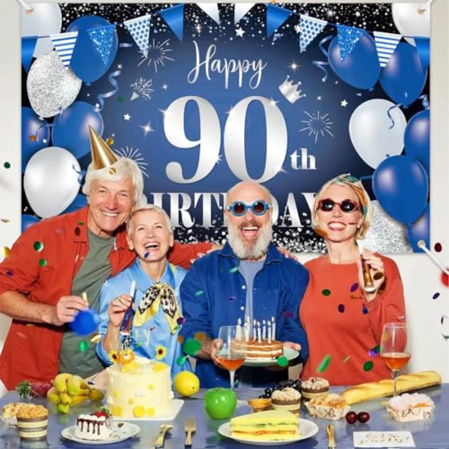 Happy 90th Birthday Fabric Banner And Photo Backdrop Decoration