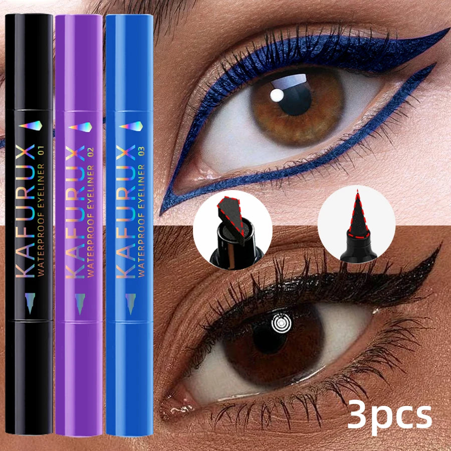 3pcs Colors Double Head Star Seal Eyeliner Waterproof Stamp Pen Black Blue Purple Eye Liner Pencil Long Lasting Fast Drying Lazy Eye Makeup Eye Cosmetic for Women Gifts
