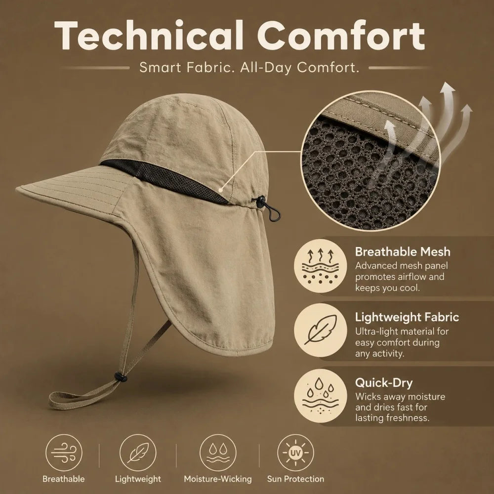 Summer wide brim waterproof quick-drying Panama hat, outdoor sun hat, bucket hat, mesh breathable sun hat, men's sports hiking hat, suitable for outdoor fishing, hiking and camping unisex