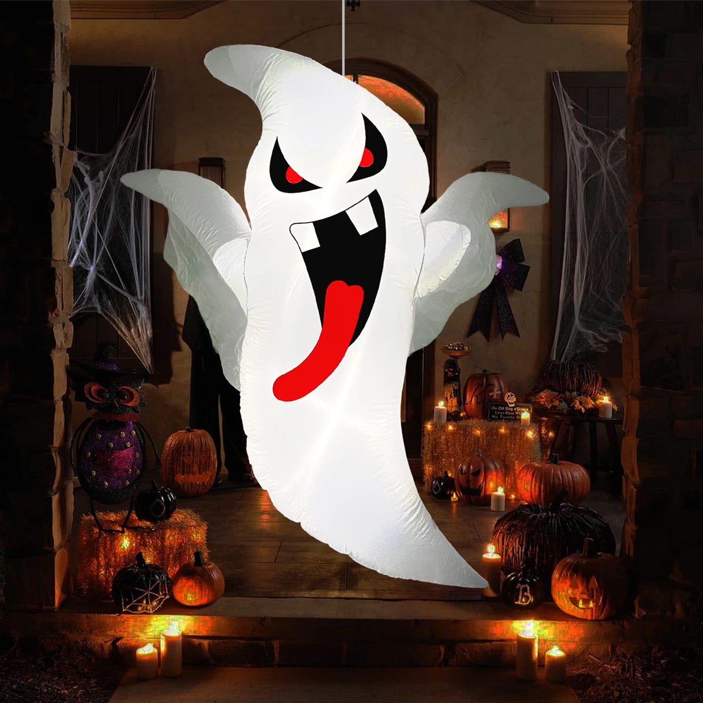 Five Point Three Foot Inflatable Halloween Ghost Foldable Window Display Outdoor Garden Decoration For Halloween Party