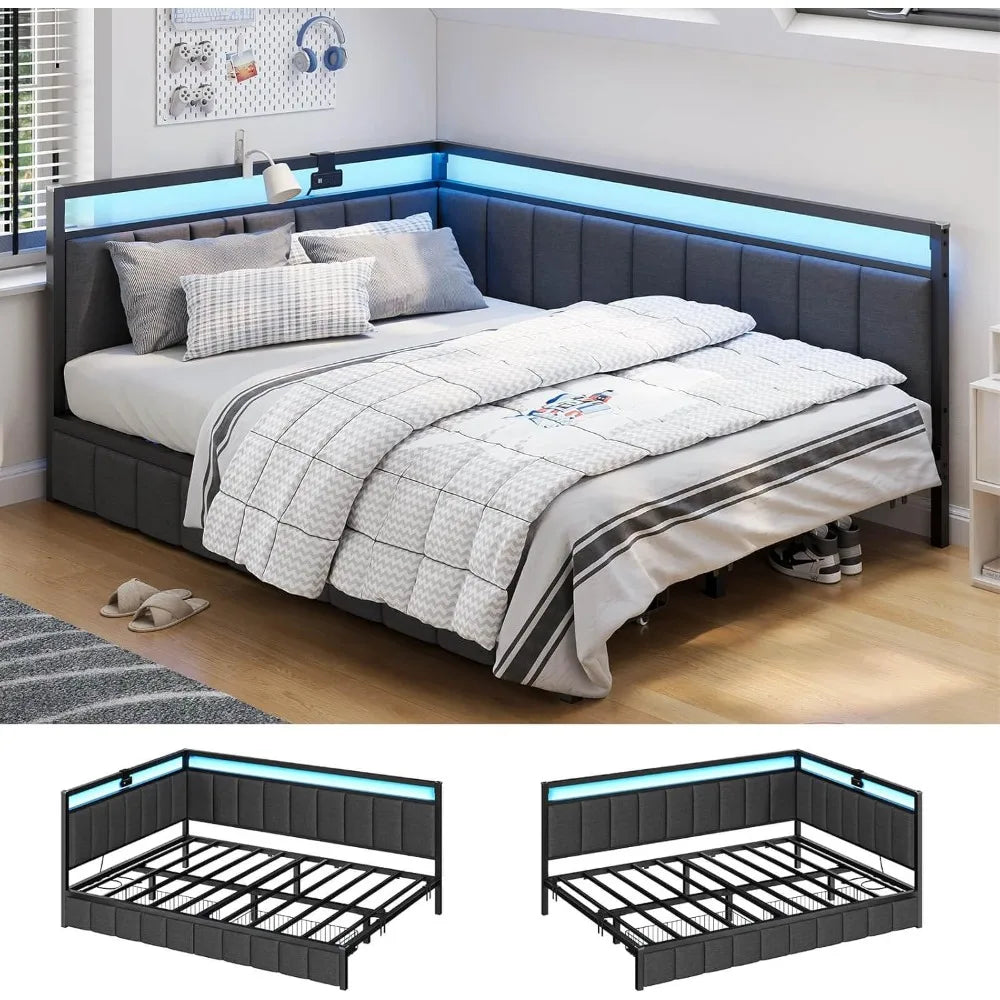 DAFIFY Hasuit Corner Bed Frame With Storage Drawers