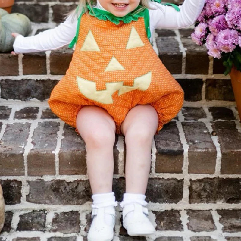 Adorable Infant Halloween Ghost Print Sleeveless Jumpsuit With Tie Up Design Unisex Cosplay Party Costume