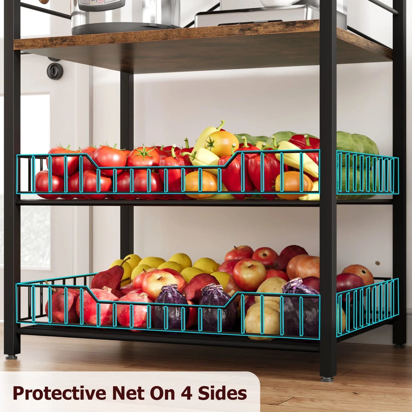 HiMISS Kitchen Bakers Rack With Microwave Oven Stand And Baskets