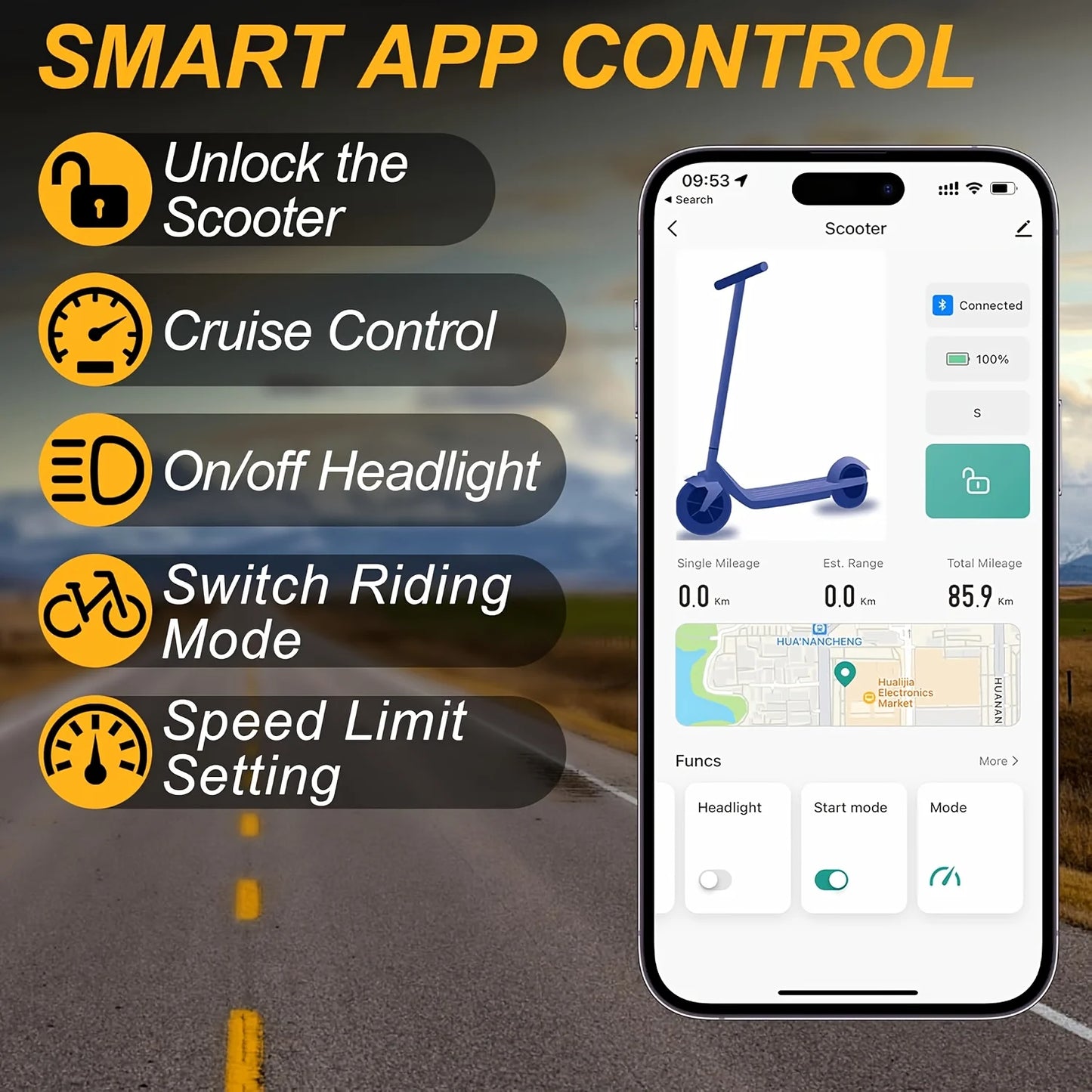 Adult Electric Scooter -max 20 Miles Range, Foldable App-Enabled E-Scooter
