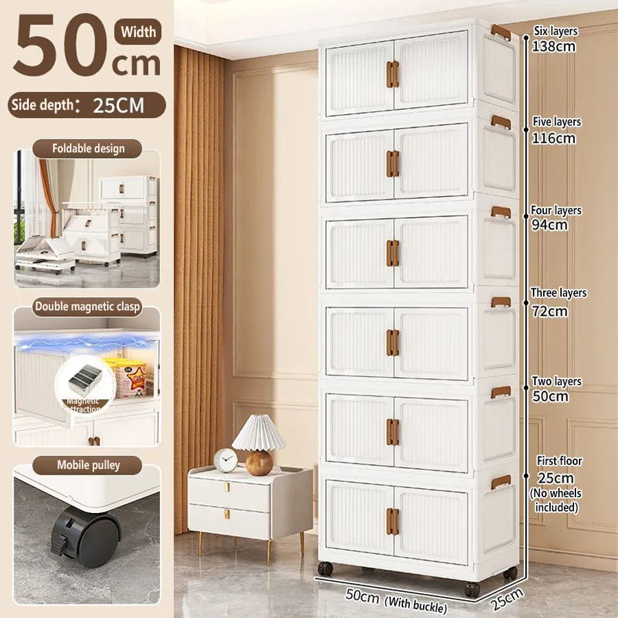 Foldable Plastic Storage Cabinet for Babies Multi-Layered Home Use Organizer Child's Closet for Clothes No-Install Easy Assembly