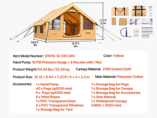 SucceBuy Inflatable Camping Tent With Skylight Stove Jack