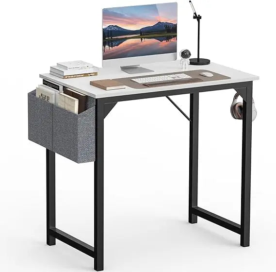 48 Inch Computer Desk Rustic Brown Wood Modern Writing Desk With Storage Bag And Headphone Hook For Two People