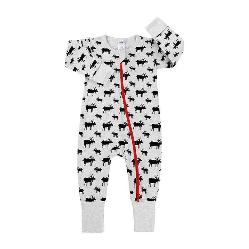 New Double Zipper Infant Baby Girl Boy Clothes Geometry Long Sleeve Cotton Baby Romper Clothing For Newborn Jumpsuit 0-24 Months